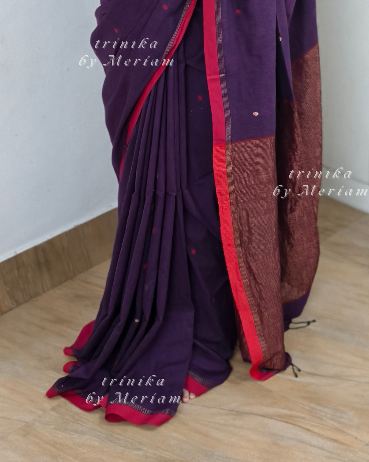 Dark Purple Jamdani Saree with Zari Buttas