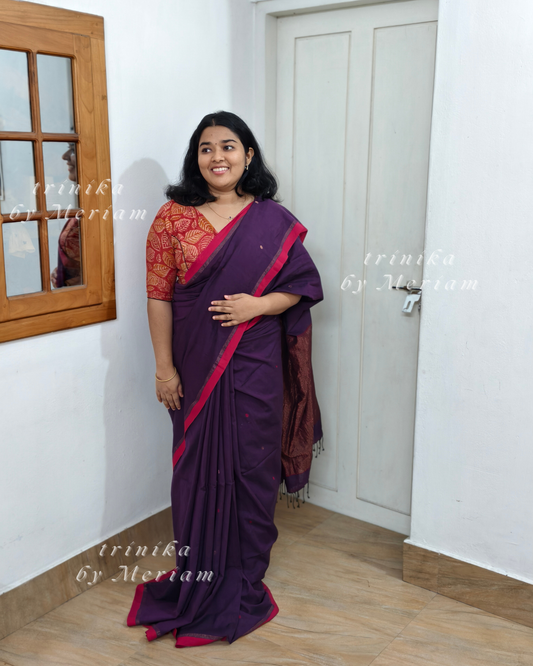 Dark Purple Jamdani Saree with Zari Buttas