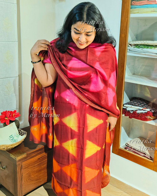 Magenta Maroon Maheshwari Silk Cotton Salwar Suit