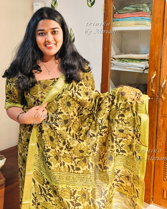 Leafy Green Maheshwari Silk Cotton Salwar Suit