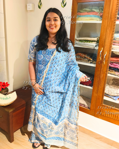 Blue Chanderi Silk Cotton Salwar Suit