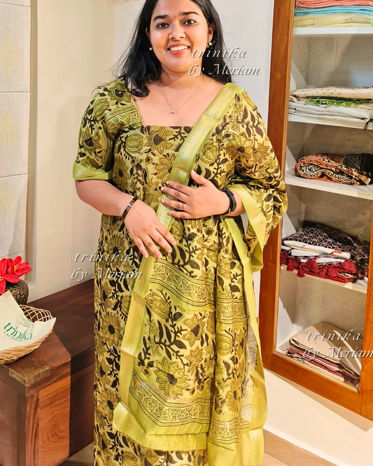Leafy Green Maheshwari Silk Cotton Salwar Suit