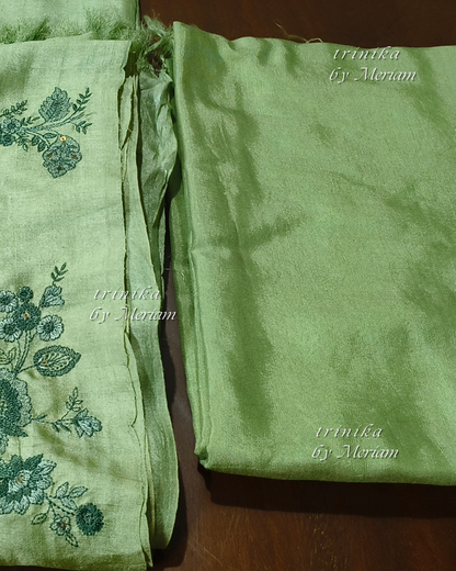 Pista Green Pure Tussar Silk Salwar Suit