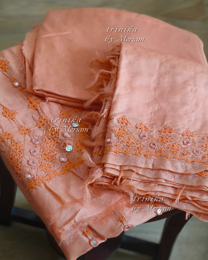 Peach Pure Tussar Silk Salwar Suit