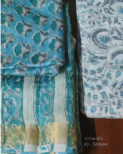 Sky Blue Maheshwari Silk Cotton Salwar Suit