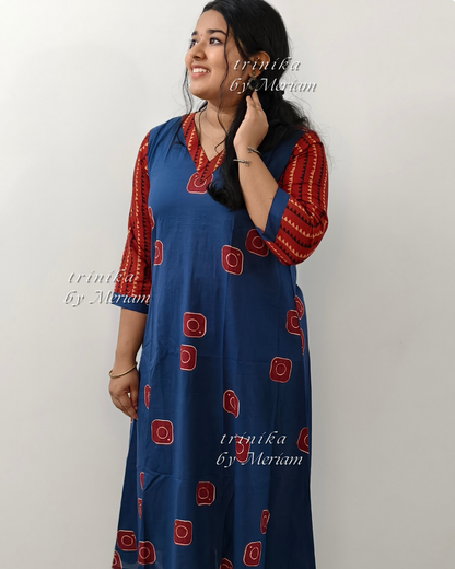 Blue With Red A-Line Kurta