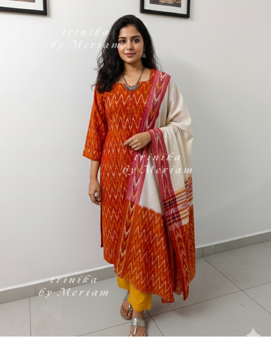 Orange Ikat Ready-made Salwar Suit