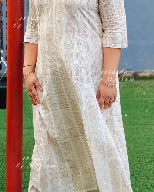 Cyan strips in white Panel-cut Kurta