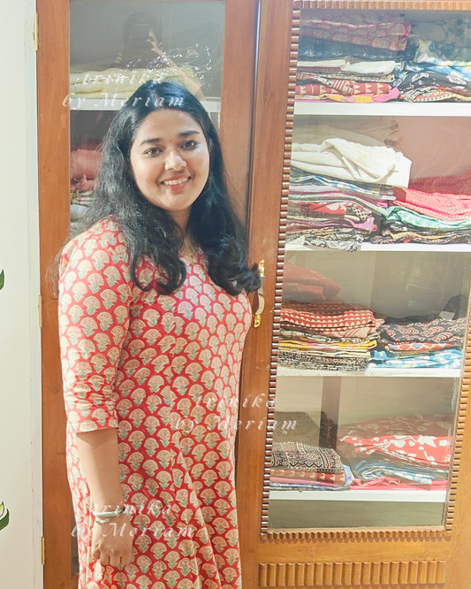 Coral red Panel-cut Kurta