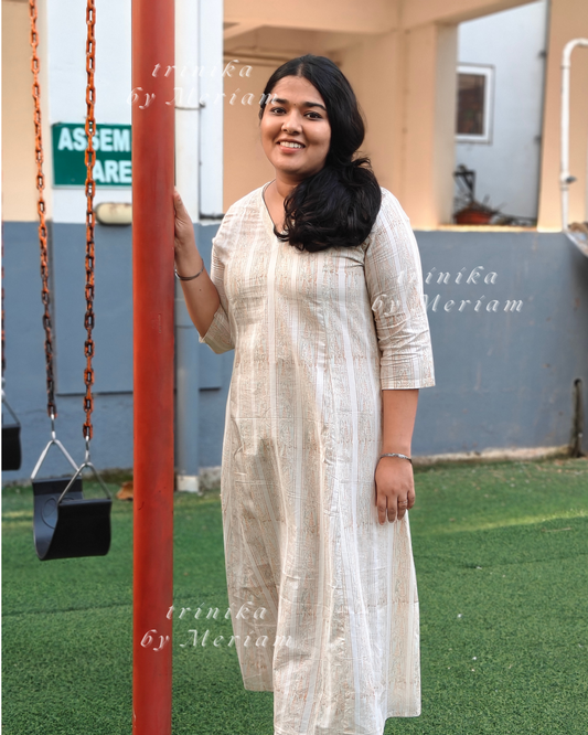 Cyan strips in white Panel-cut Kurta