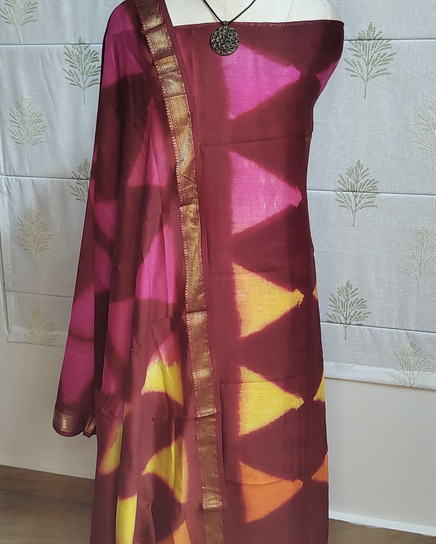 Magenta Maroon Maheshwari Silk Cotton Salwar Suit