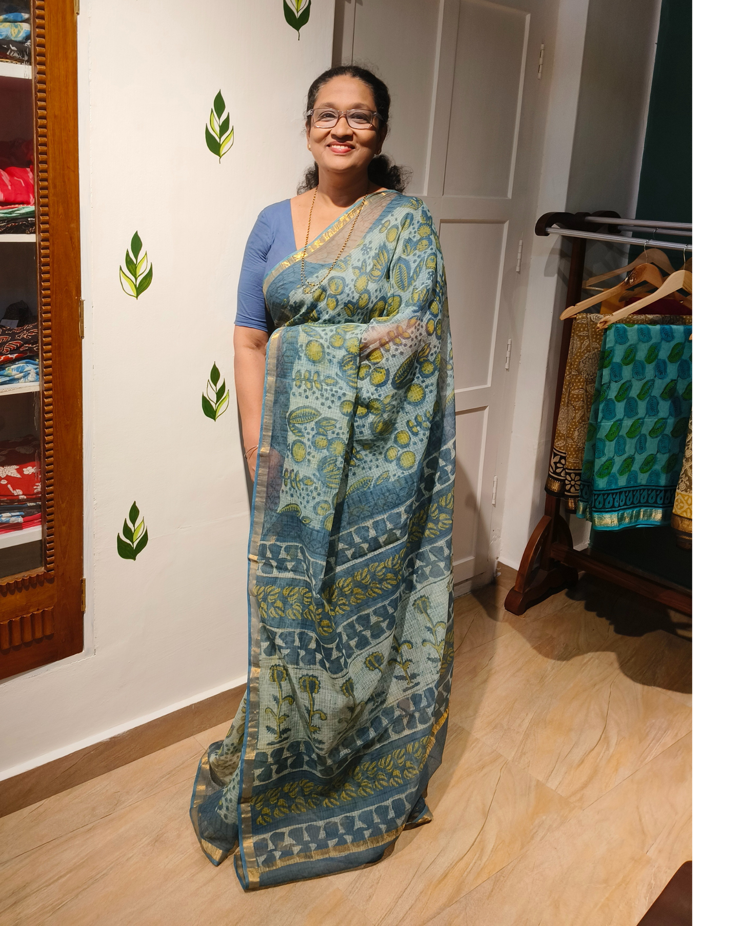 Stone Blue Color Kota Doria Saree
