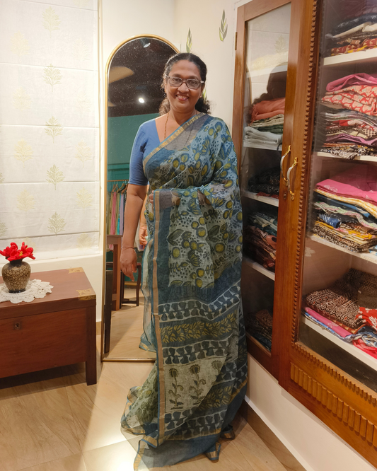Stone Blue Color Kota Doria Saree