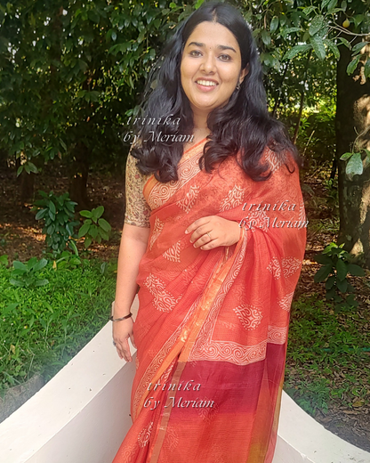 Burnt Orange Silky Kota Saree