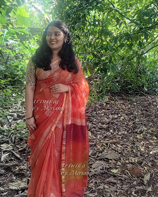 Burnt Orange Silky Kota Saree