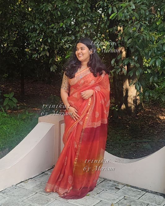 Burnt Orange Silky Kota Saree