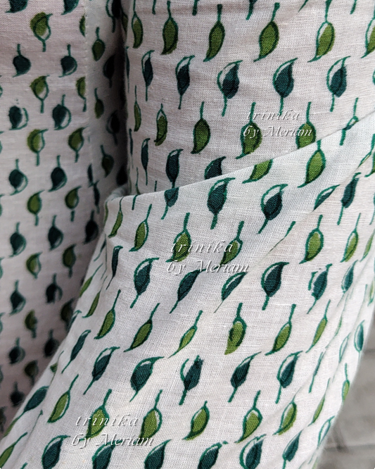 Green Leaves in White Panel-cut Kurta