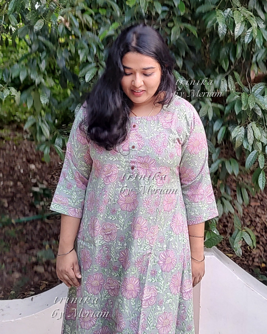 Blue Grey Floral A-Line Kurta