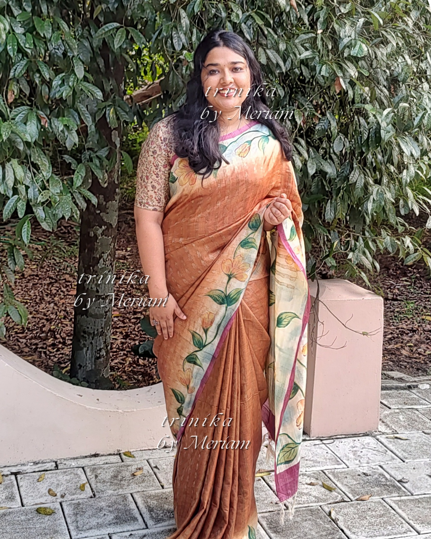 Rust Brown Pure Tussar Silk Saree