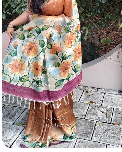 Rust Brown Pure Tussar Silk Saree