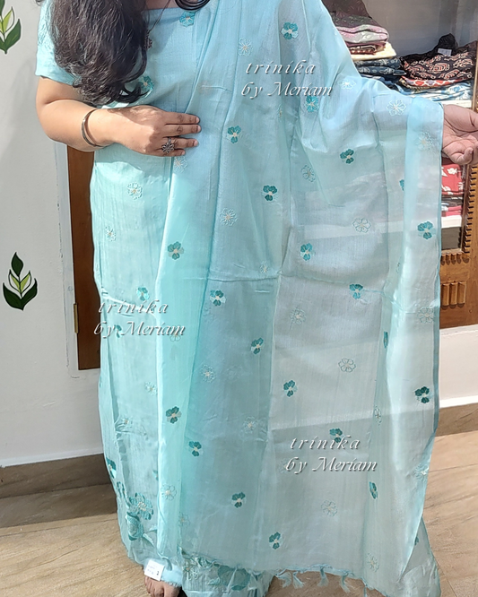 Sky Blue Pure Tussar Silk  Salwar Suit