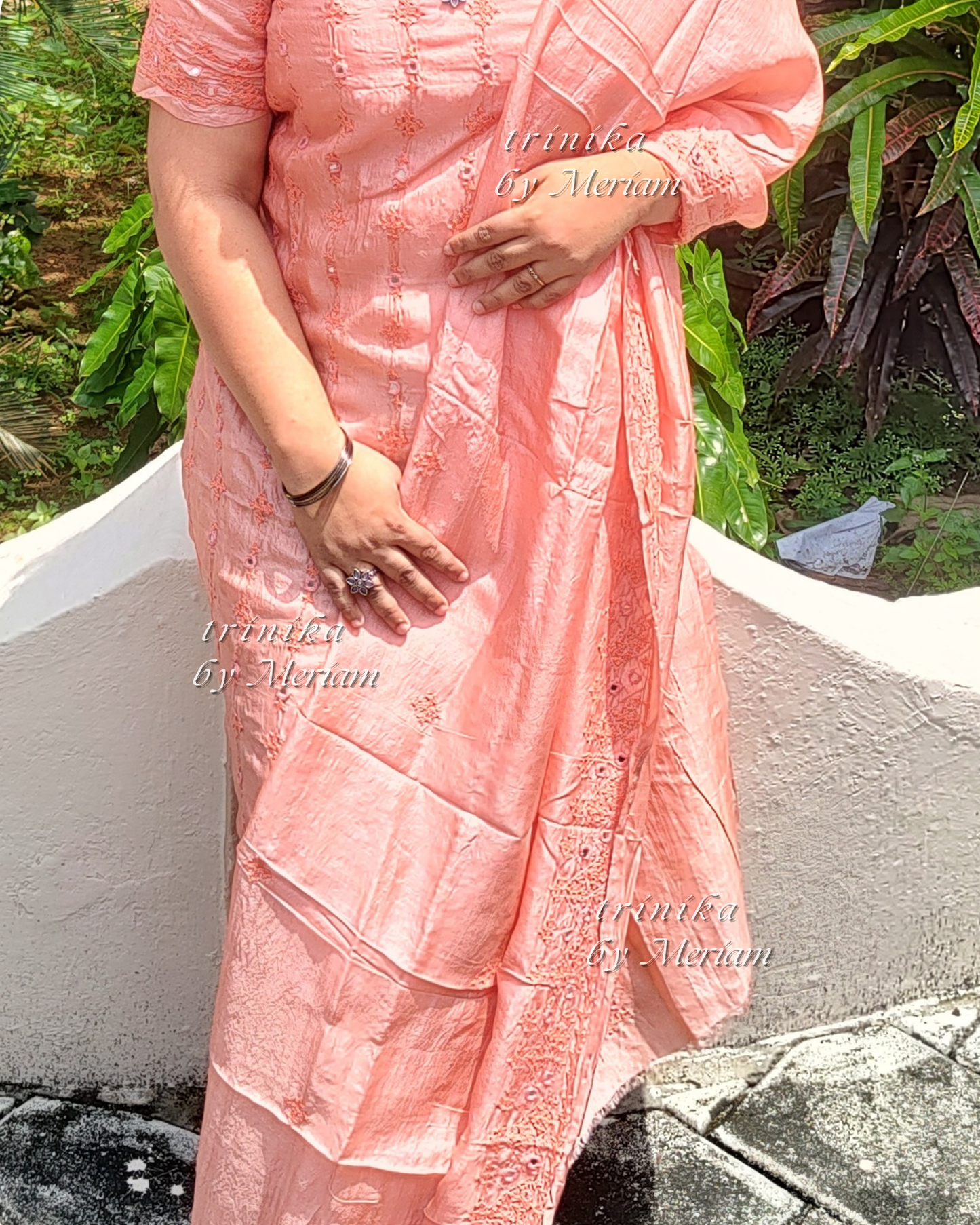 Peach Pure Tussar Silk Salwar Suit