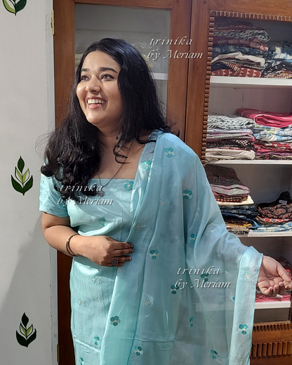 Sky Blue Pure Tussar Silk  Salwar Suit