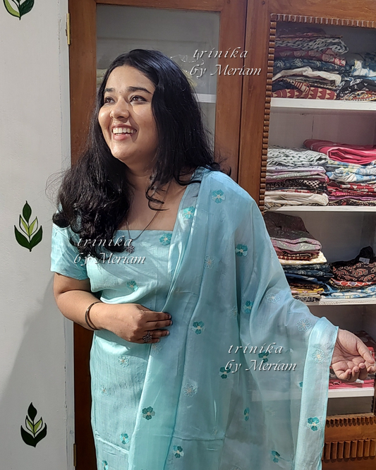 Sky Blue Pure Tussar Silk  Salwar Suit